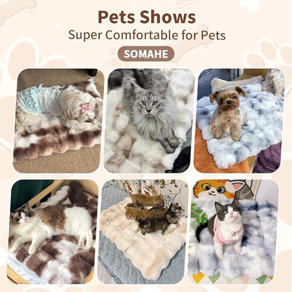 Cat Bed, Plush Faux Fur Kneading Flat Mat - Machine Washable Fluffy Pet Bed for Indoor Cats, Non-Slip Small Kitten Bed, Therapeutic Knead Cat Mat for Couch & Window Sill, 23"×15" Inch,Brown