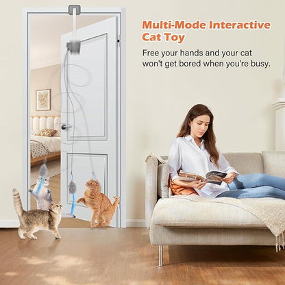 Rechargeable Electric Cat Teaser – Interactive Door Clip Teaser for Cats, 2 Motion Modes (360° Spin & Irregular Jumping), Smart Auto Cat Toy for Exercise & Fun (Grey)