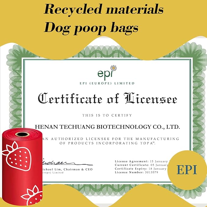 Strawberry Scented Dog Poop Bags - 630 counts red Pet Waste Bags with Dispensers, Extra Large 13x9 Inch Leak-Proof Fragrance Bags for Dogs Walking and Cat Litter