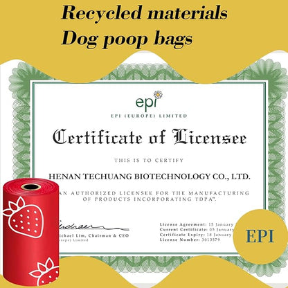 Strawberry Scented Dog Poop Bags - 630 counts red Pet Waste Bags with Dispensers, Extra Large 13x9 Inch Leak-Proof Fragrance Bags for Dogs Walking and Cat Litter