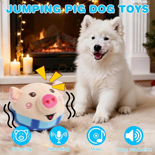Interactive Dog Toys, 2026 New Active Moving Pet Plush Toy, Rechargeable Squeaky Dog Ball Toy with Talking Sound, Washable Bouncing Piggy Toy for Dogs Puppies (Blue)