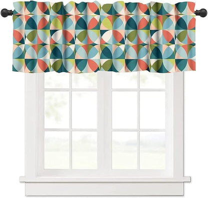 Mid Century Curtain Valance, Retro Abstract Geometric Circles Boho Vintage Classic Minimalist Window Valance Curtains for Farmhouse Bedroom Living Room Kitchen 54x18inch
