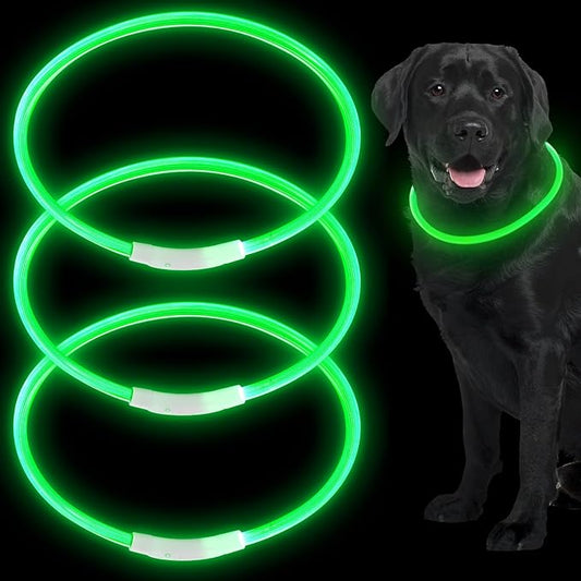 Weewooday 3 Pcs Dog Collar USB Rechargeable LED Light up Dog Collar Flash Waterproof Pet Necklace Pet Lights for Night Walking Adjustable Safety Necklace for Large Medium Small Puppy(Green)