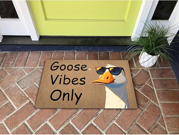 Funny Welcome Doormat (23.7 in X 15.6 in) Anti-Slip Rubber Back Entrance Way Indoor Front Porch Decor Rugs House Warming Gift (Hilarious Unique Goose Vibes Only)