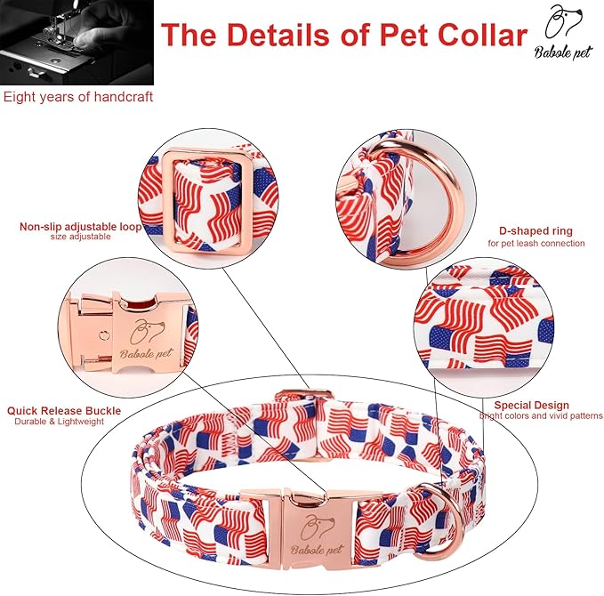 American Flag Dog Collar - 4th of July Dog Dog Collars for Giant Large Dogs, Adjustable Independence Day Metal Buckle Patriotic Dog Collar XL