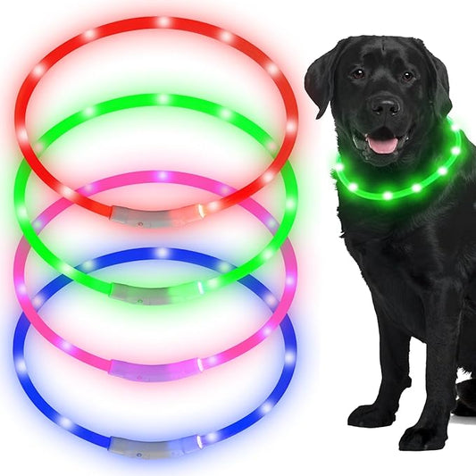 Frienda 4 Pcs Dog Collar LED USB Rechargeable Lights Dog Necklace Collars Doggy Lights for Night Walking Adjustable Safety Lamp Pet Collars for Large Medium Small Puppy(Flashing Style,4 Colors)