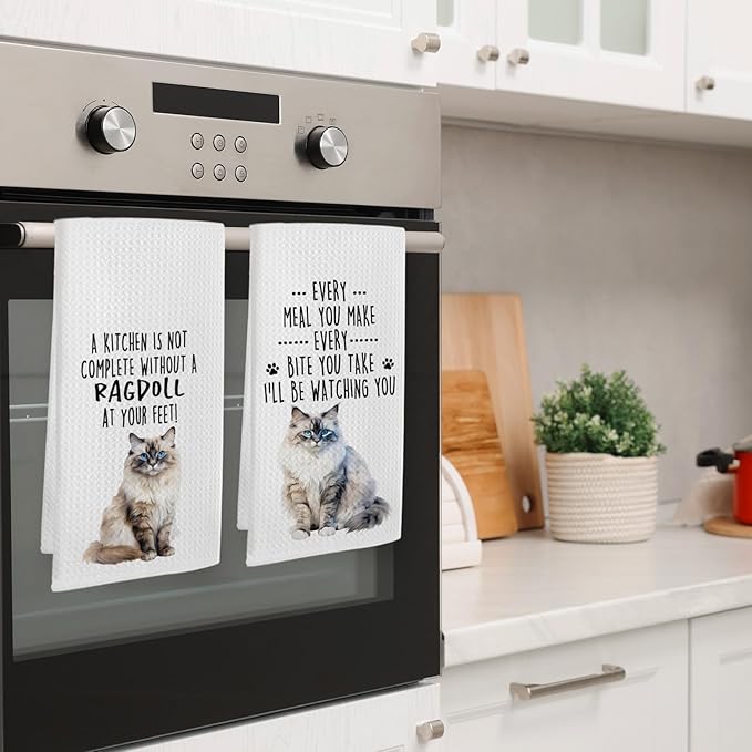 Funny Ragdoll Cat Kitchen Towels, Ragdoll Cat Mom Lady Lovers Gifts for Women Hand Towels, Gifts for Pet Lovers Dishcloths Dish Towel for Kitchen 16x24 Inches Set of 2