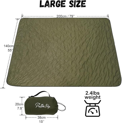 Wearable Warm Camping Blanket Waterproof Windproof Zipper Wear Quilted Fleece Stadium Blanket with Portable Bag for Outdoor Camping Picnic Sports Pet Beach Travel Car 79x55 inches Olive Green