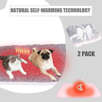 SUPRIY 2-Pack (Pink + Gray) Self-Warming Cat Mat Self-Heating Dog Mat Warm Pet Pad Reflective Heating Pet Bed Waterproof and Washable Suitable for Dog Cat Bed Cage Mats Blanket (Small15.5x19.5IN)