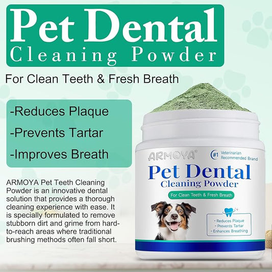 ARMOYA Dog Dental Powder for Fresh Breath and Healthy Teeth - Plaque Control for Small, Medium, Large Dogs