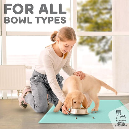 Dog Food Mat - 24x15 Raised Edges Dogs Mat for Food and Water Prevent Spill, Waterproof Cat Food Mats Protect Floors, Easy Clean Dog Bowl Mats for Food and Water, Silicone Pet Feeding Placemats