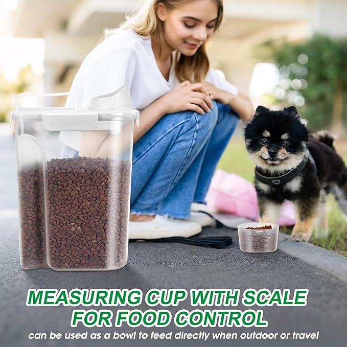 TBMax Dog Food Storage Container 5-7 lbs, Airtight Cat Food Container with Larger Spout & Measuring Cup, Portable Pet Food Storage Dispenser for Small Animal Kibble Storage, Bird Seed Container