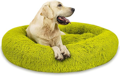 Calming Dog Bed for Big Dogs, 39'' Round Anti-Anxiety Warm Fluffy Plush Faux Fur Bed, Soft Anti-Slip Donut Washable Big Pet Bed, Cozy Big Dogs Bed, Fits up to 100 lbs Pets