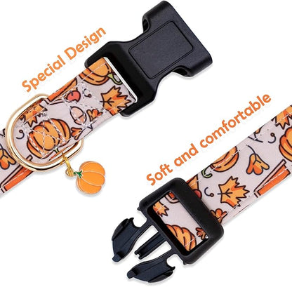 Faygarsle Orange Dog Collar with Pumpkin Leaf Patterns Cute Puppy Collar for Fall Autumn Seasons Dog Collar for Small Medium Large Dogs Stylish Dog Necklace for Male Female Boy Girl Dogs S