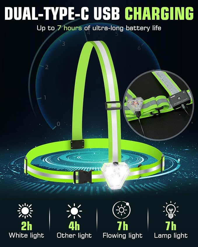 Zacro LED Reflective Vest with Chest Light 500LM, 5 RGB Colors High Visibility Rechargeable Light Up Running Vest IPX4 Night Safety Running Gear for Dog Walking, Cycling, Adjustable for Men Women