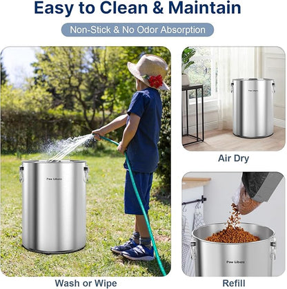 25 Lbs Stainless Steel Dog Food Storage Container with Airtight Lid & Ceramic Bone Handle, Large Metal Dog Food Bin for Dogs & Cats, Keep Fresh, Easy to Clean