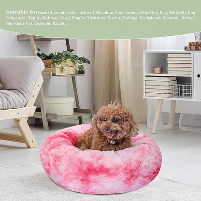 Calming Dog Bed for Small Dogs Cats, Kitty Puppy 23'' Round Anti-Anxiety Warm Fluffy Plush Faux Fur Bed, Soft Anti-Slip Donut Washable Small Pet Bed, Cozy Cat Puppy Bed, Fits up to 30 lbs Pets