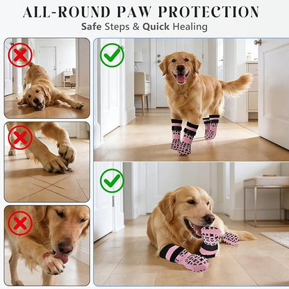 Non-Slip Dog Socks for Hardwood Floors Anti Slip Double-Sided Grippy Socks for Senior Dogs to Prevent Licking Paws, Scratching & Hot Pavement Premium Dog Paw Protector with Grippers Pink XL