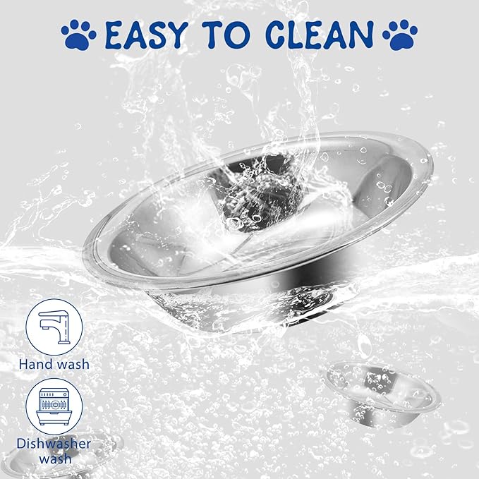 ZUFECY 2-Pack Cat Bowls, Stainless Steel Cat Bowl, Pet Food & Water Dishes, Non-Tip and Easy Clean Kitten Bowls for Small Cats, Indoor/Outdoor Use