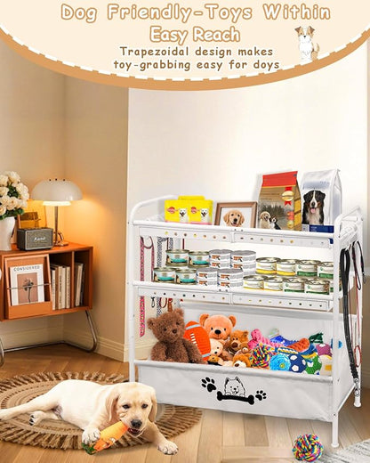 Large Dog Toy Basket, Dog Toy Bin with Storage Organizer, 3-Tier Pet Toy Box for Living Room, Toy Holder Chest for Pet Dog Cat, Multifunctional Chest Holder for Cat Dog Accessories