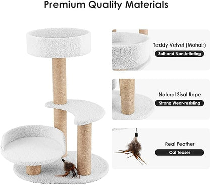 Lahas Modern Cat Tree Tower for Indoor Small Cats with Sisal Scratching Post,Hammock,Perch,Bed,Feather Toy,Easy to Assemble,Activity Design Cat Furniture Supplies
