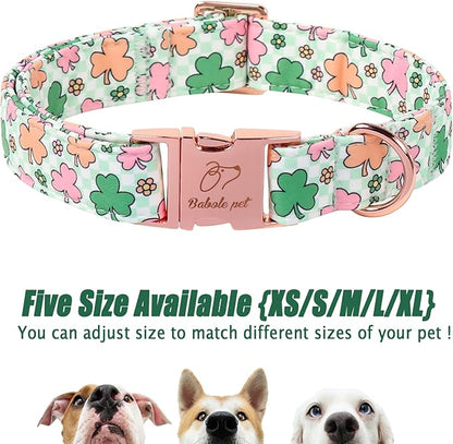 St. Patrick's Day Dog Collar for Large Dogs - Lucky Clover Pastel Dog Collars, Irish Spring Shamrock Pet Collars, Adjustable Heavy Duty Dogs Collar with Metal Buckle L