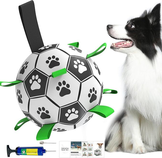 Amasiver Dog Toy Balls, Interactive Dog Toys for Tug of War, 6inch Dog Soccer Ball with 9 Nylon Straps for Indoor Outdoor, Dog Toys for Small Dogs & Medium Gift for Birthday