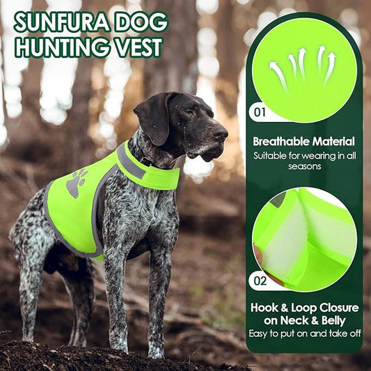 SUNFURA Dog Reflective Safety Vest, High Visibility Adjustable Dog Hunting Harness Vest for Outdoor Activity & Night Walking, Breathable Pet Jacket for Small Medium Large Dogs (Green, M)
