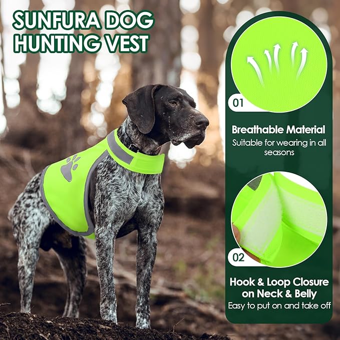 SUNFURA Dog Reflective Safety Vest, High Visibility Adjustable Dog Hunting Harness Vest for Outdoor Activity & Night Walking, Breathable Pet Jacket for Small Medium Large Dogs (Green, S)