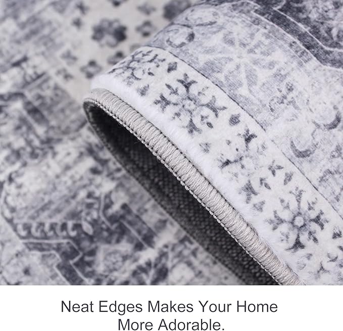 RUUGME 2x7 Washable Runner Rug - Vintage Hallway Rugs Non Slip Stain Resistant Rugs for Kitchen Living Room Bedroom Laundry Room Mat Distressed Rug Carpet Runner for Bathroom 2'x7' Grey