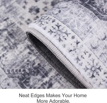 RUUGME 2x7 Washable Runner Rug - Vintage Hallway Rugs Non Slip Stain Resistant Rugs for Kitchen Living Room Bedroom Laundry Room Mat Distressed Rug Carpet Runner for Bathroom 2'x7' Grey