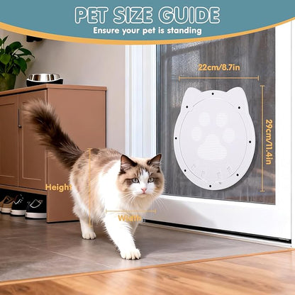 Cat Door for Screen Door, Cat Screen Door, Pet Screen Doors with Lockable Magnetic Flap for Doggy and Cat Door, 11.42 x 8.66 x 0.39in (White)