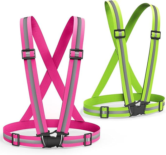 2 Packs Reflective Vest Running Gear, High Visibility Reflective Running Gear Adjustable Elastic Safety Vest for Night Jogging, Biking, Walking or Dog Walking, Running Vest for Men Women Children