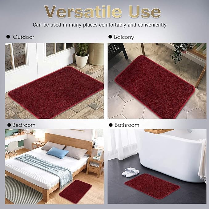 ITSOFT Dirt Trapper Indoor Door Mat & Entrance Rug for Wet Muddy Shoes and Pet Paws, Non-Slip Machine Washable, Shoe Scraper, Absorbent Welcome Dog Mat for Front Door, Entry Way (30x18, Red & Black)
