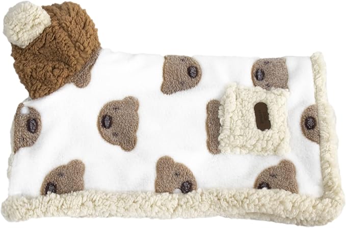 GabeFish Dog Cape Blanket for Small Dogs, Cute Puppy Fleece Pajamas, Cats Cold Weather Coat Wraps with Hood Brown Large