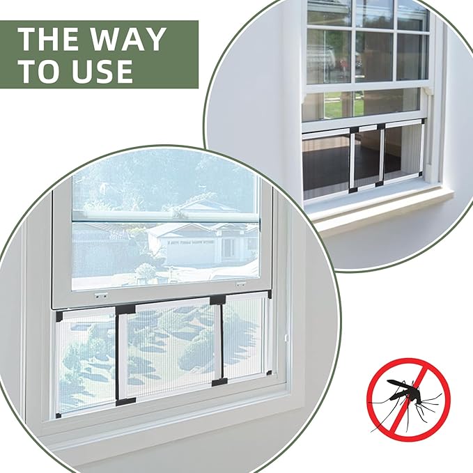 FLYZZZ Adjustable Window Screen for Home , Miny Expandable Window Screens 10" H x Fits 14" to 24" W | Stop & Measure Before Buying | Perfect for Bathroom & Basement Windows [FOR SMALL WINDOWS ONLY]