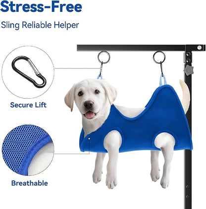 niffgaff Adjustable Foldable Dog Grooming Arm with Heavy-Duty Clamp: 26" to 40" Height, Includes Safety Hammock & No-Sit Holders – Perfect Grooming Restraint for Small & Medium Dogs at Home or Salons
