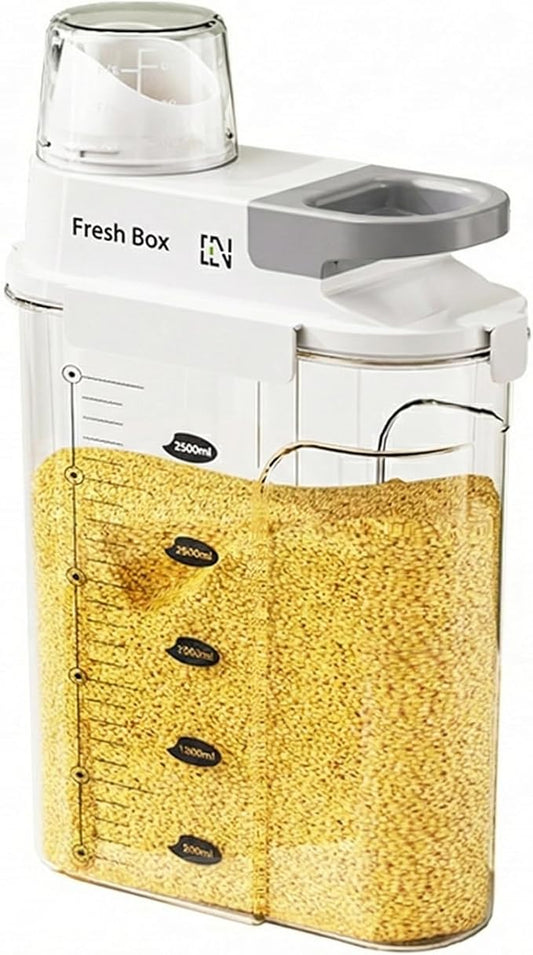 Rice Storage Container, 5.5lb Grain Dry Food Flour Bin, Pet Dog Cat Food Dispenser with Measuring Cup, BPA-Free Clear Plastic Kitchen and Pantry Sugar Organizer