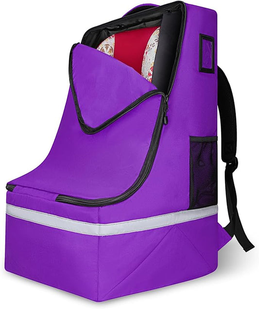 LARIPOP Car Seat Travel Bag for Airplane Gate Check Approved, Padded Backpack with Adjustable Straps, Reflective Strips & Protective Feet for Infant Convertible Booster Seats, Purple