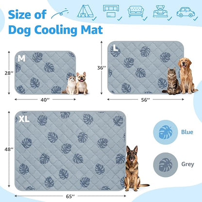 LOOBANI Dog Cooling Mat for Large Dogs 65"x48"- Pet Cooling Mat with Anti-Slip Bottom, Waterproof Self-Cooling Dog Pad for Crate, Floor & Car, Grey Monstera (Grey, 65"x48")