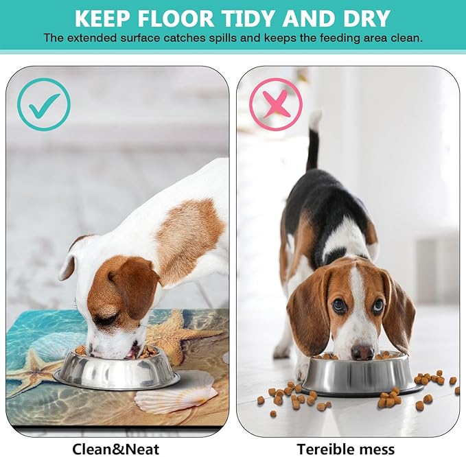 Dog Food Mats for Floors Absorbent, Cat Food Mat - Pet Cat Feeding Mat Quick Dry, Dog Bowl Mats for Water, Pet Supplies Feeding Placemat 16" x 24" Beach