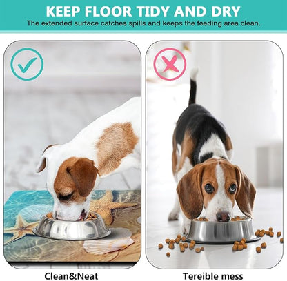 Dog Food Mats for Floors Absorbent, Cat Food Mat - Pet Cat Feeding Mat Quick Dry, Dog Bowl Mats for Water, Pet Supplies Feeding Placemat 12" x 20" Beach