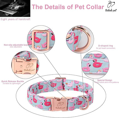 Adjustable Summer Dog Collar - Cute Pink Flamingo Dog Collars for Giant Large Dogs, Durable Boy Girl Dogs Heavy Duty Metal Buckle Collar XL