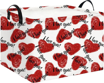 Rectangular Storage Basket Empty,Storage Bin with Handles,Room Decor,Gift Basket,Book Box(Love Heart)