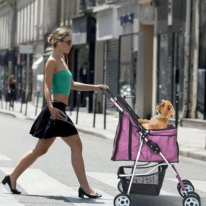 Dog Stroller for Small Dogs,Pet Stroller Strolling Cart 4 Wheels Folding Pet Gear Lightweight Waterproof with Storage Basket for Puppy Small Medium Dogs Cats for Travel,Purple