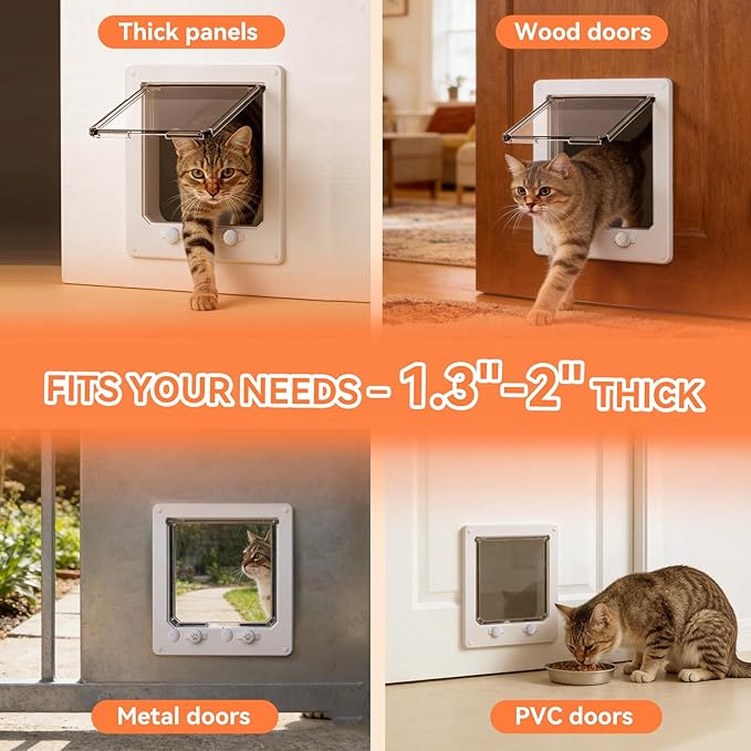 LIBBEPET Cat Door Interior Door, Indoor Cat Doors, Medium Pet Doors for Cats Up to 13 lbs(Frame Size 7.5" x 8.7"), Upgraded 4 Way Locking Kitty Door for Interior & Exterior Doors, Easy to Install