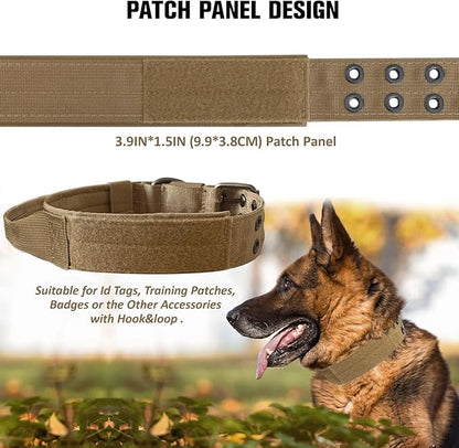 Tactical Dog Collar with Handle, Military Adjustable Heavy Duty Metal Buckle Dog Collars Soft Nylon Training Collar for Medium Large Dogs (Brown, Medium)
