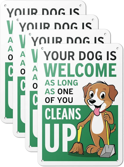 (4 pack) 7" x 10" Clean Up After Your Dog Sign – Aluminum | UV Protected, Laminated, Water & Dust Resistant | Outdoor Pet Waste Reminder with Rounded Corners