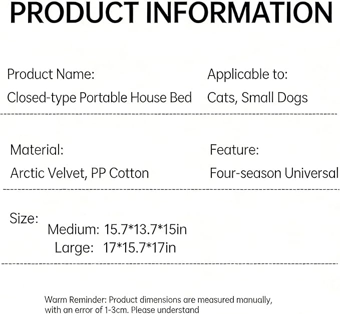 Indoor Cat House, Dog Tent for Indoor, Covered Dog Bed Pet House with Non-Slip Bottom, Indoor Cozy Cave for Kitten, Puppy & Small Pets
