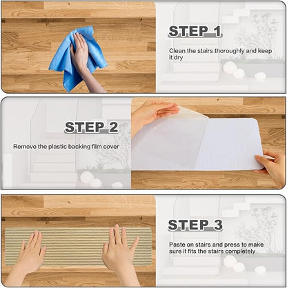 Stair Treads for Wooden Steps - Non Slip Stairs Carpet Tape Peel and Stick with Double Adhesive Tape Set of 15 Stripe- Beige